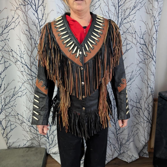 Fringe Leather Jacket with Beaded Accents - Picture 2 of 12